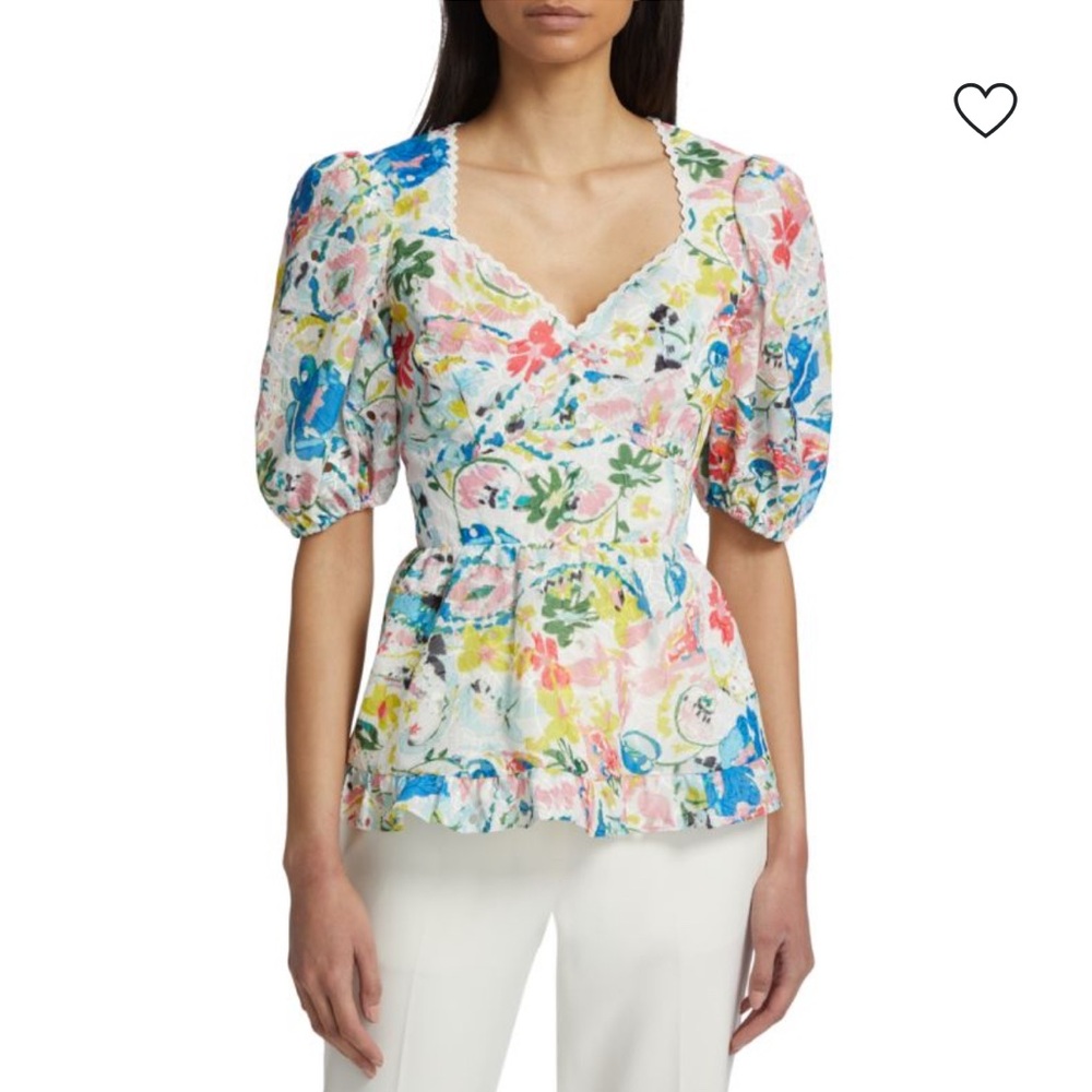 NWOT Elie Tahari Vibrant Floral Puff Sleeve Blouse